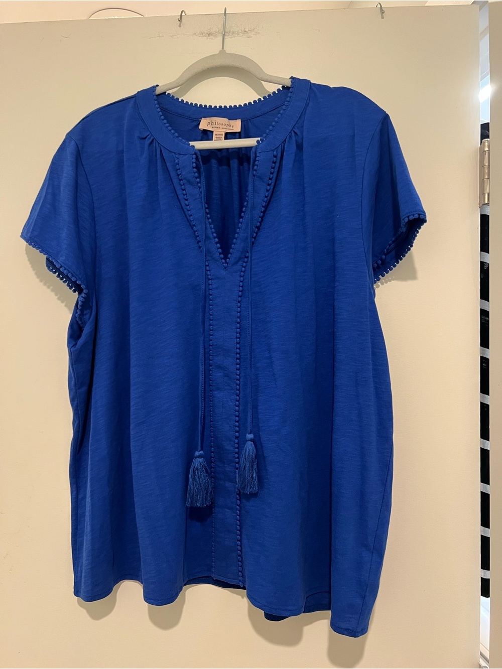 Philosophy Blue Tassel Split-Neck Short Sleeve Top 3XL